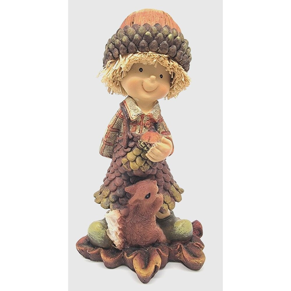 Autumn Harvest Child Figurine Acorn Hat Squirrel Fall Decor Resin Figure Vintage